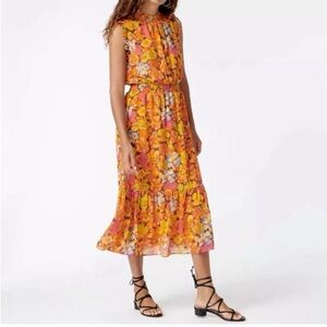 J.Crew Smocked Waist Ruffle Sleeveless Maxi Flowy Orange in Sunset Floral XXL